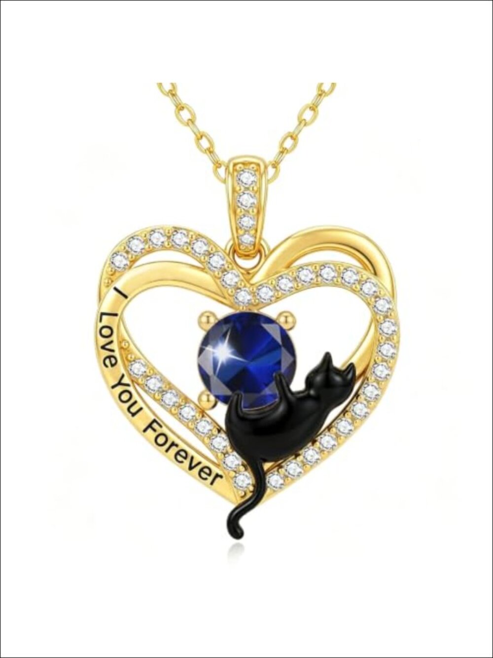 14k Gold Plated Cat Birthstone Necklace Sapphire Pendant Women
